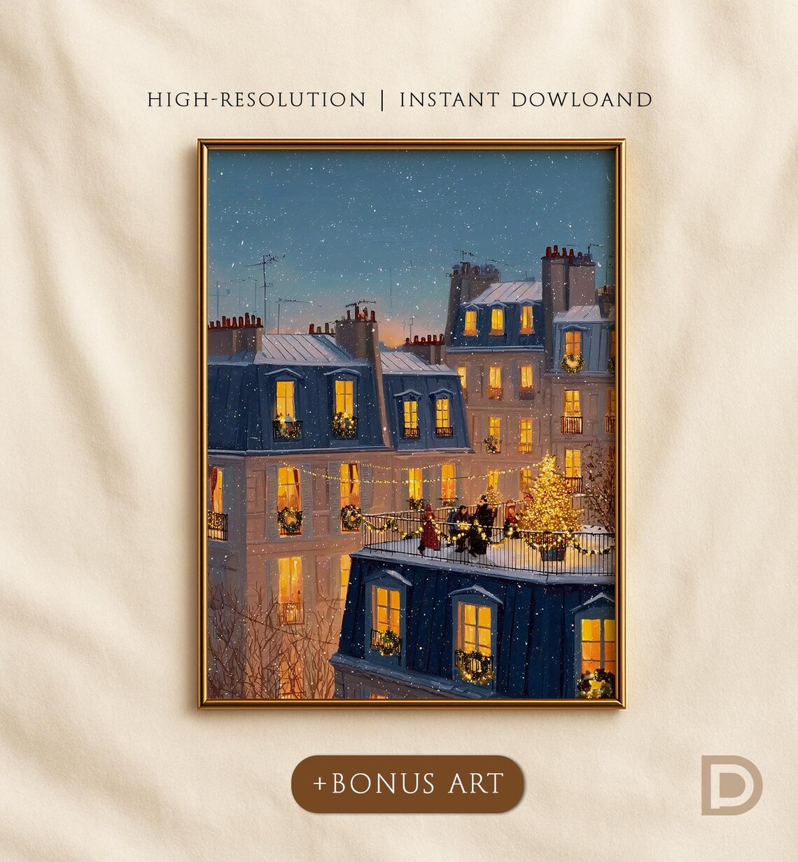 Christmas In Paris Art Print, Winter City Lights