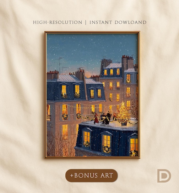 Christmas In Paris Art Print, Winter City Lights