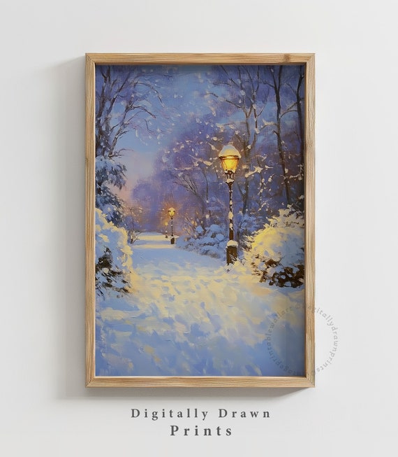 Moody Winter Landscape Vintage Christmas Art Print