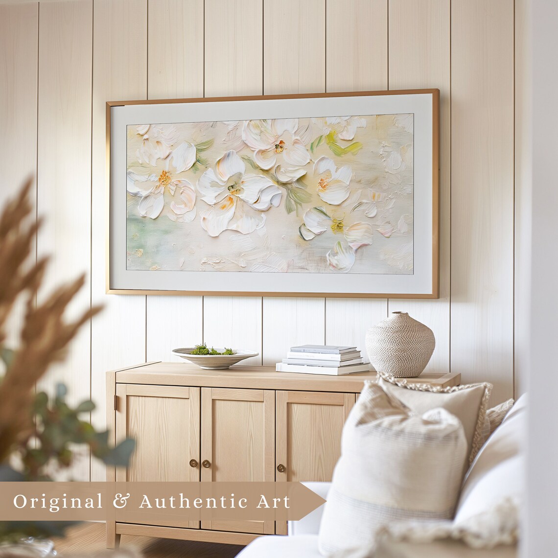 Cream White Floral Impasto Textured Neutral Botanical Oil Painting Poster - Image 4