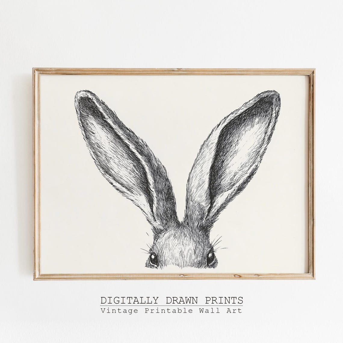 Sketch Bunny Ears Kids Nursery Illustration Cute Rabbit Wall Art