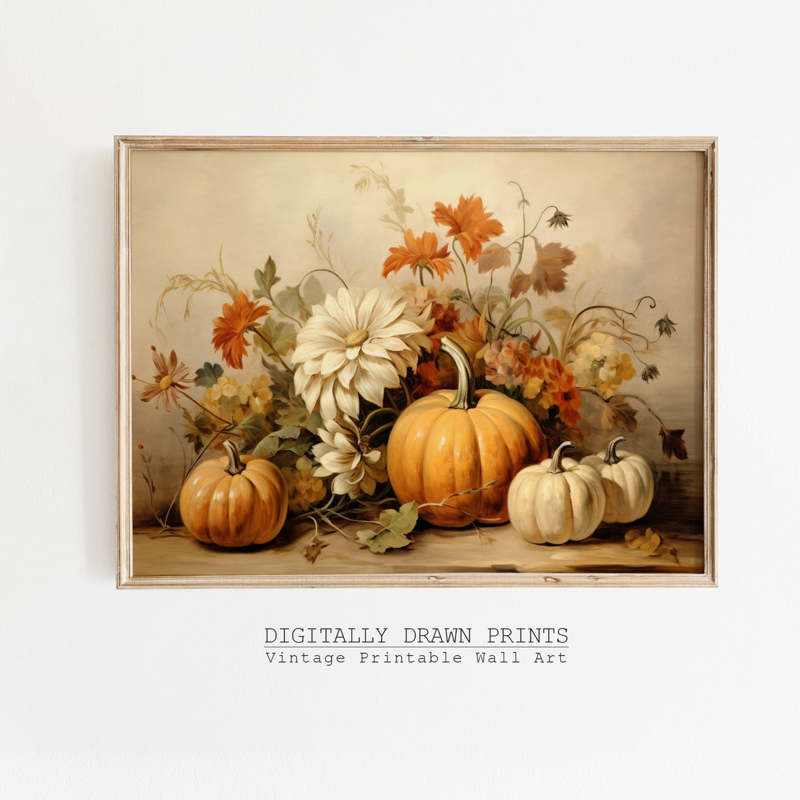 Vintage Fall Still Life Pumpkins And Wildflowers Rustic Harvest Poster
