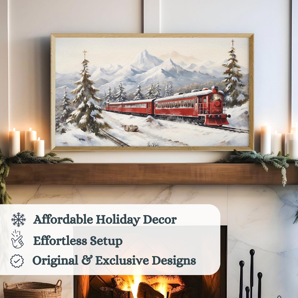 Vintage Christmas Train Art Print, Snowy Mountains - Image 4