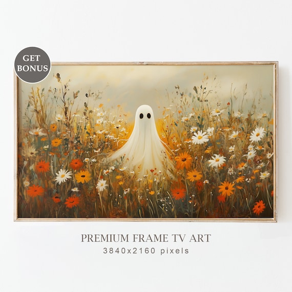 Cute Ghost Autumn Wildflower Field Spooky Fall Halloween Poster