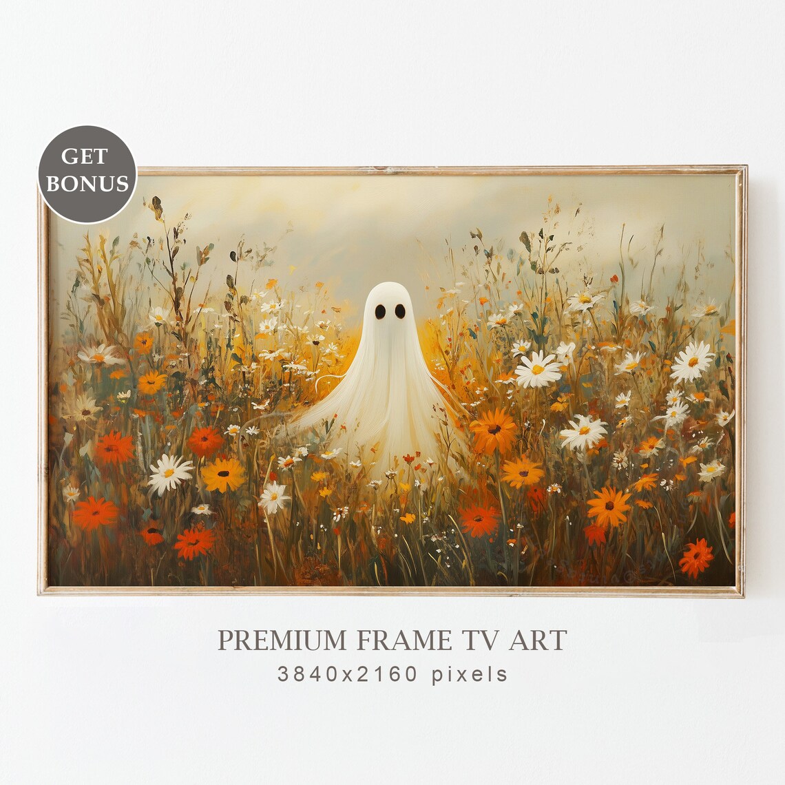 Cute Ghost Autumn Wildflower Field Spooky Fall Halloween Poster