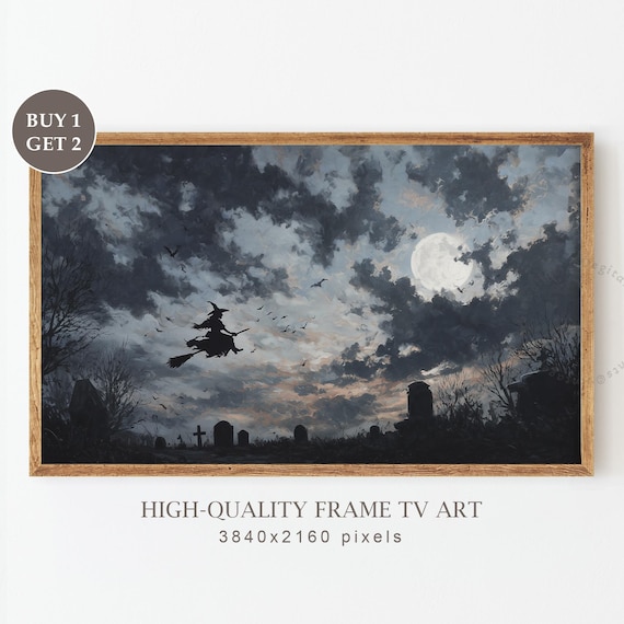 Frame Tv Art Halloween Witch Vintage Farmhouse Artwork Spooky For Gothic Wall Decor