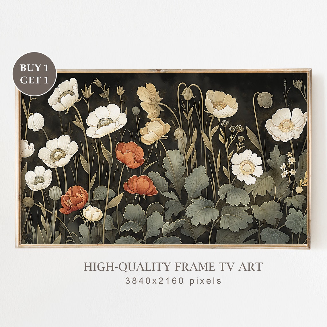 Dark Botanical Poppies Burnt Orange Floral Moody Wall Poster