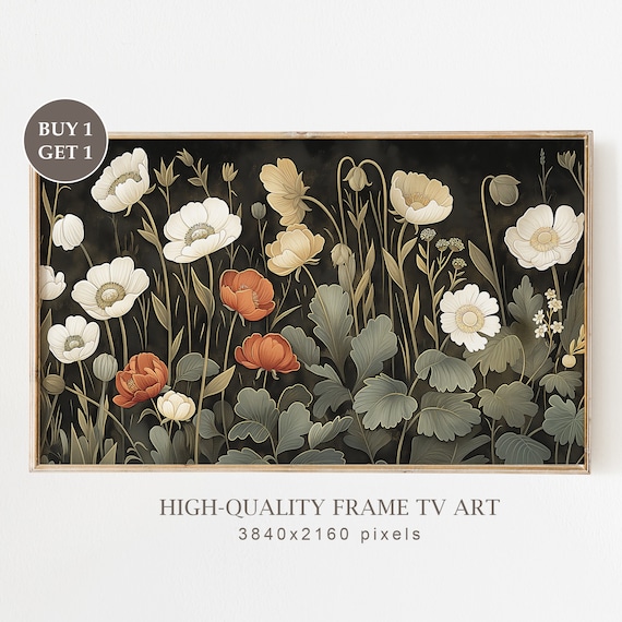 Dark Botanical Poppies Burnt Orange Floral Moody Wall Poster