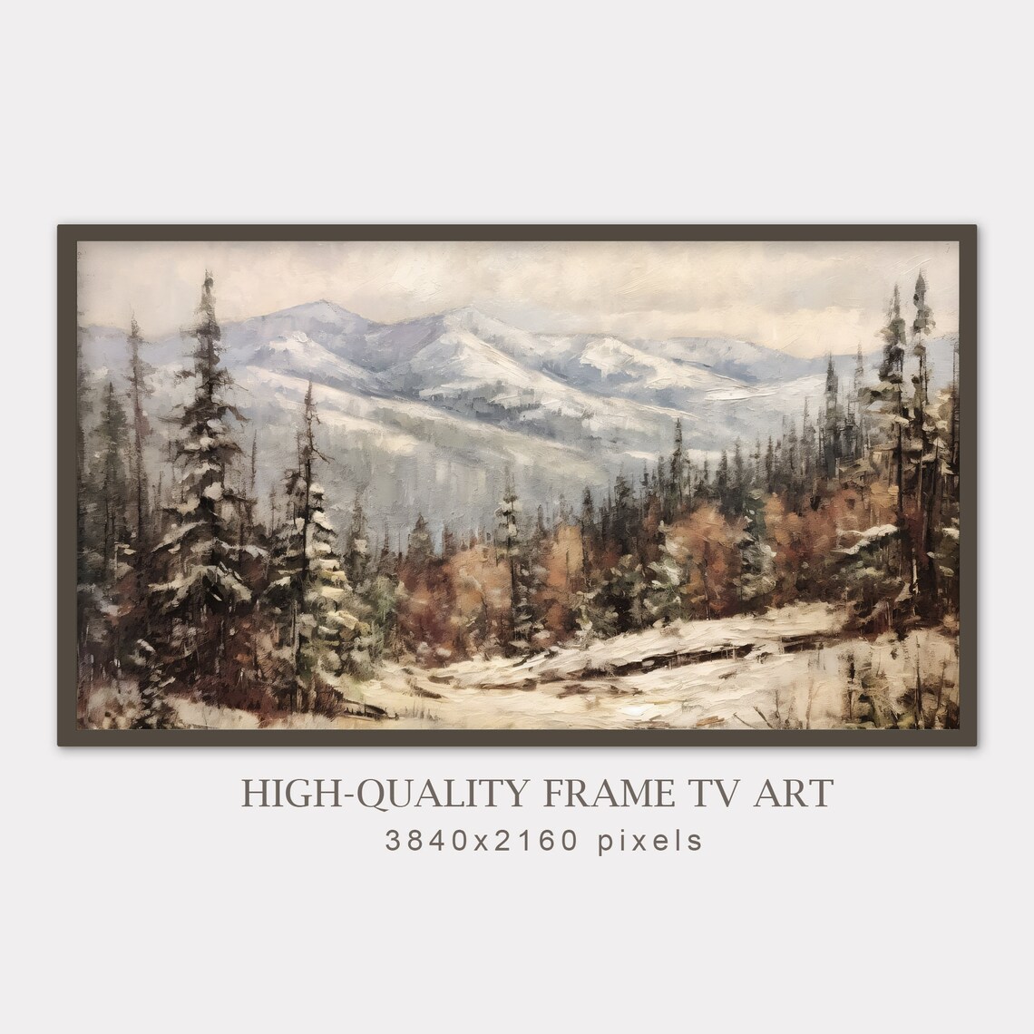 Winter Mountains Christmas Vintage Art Print
