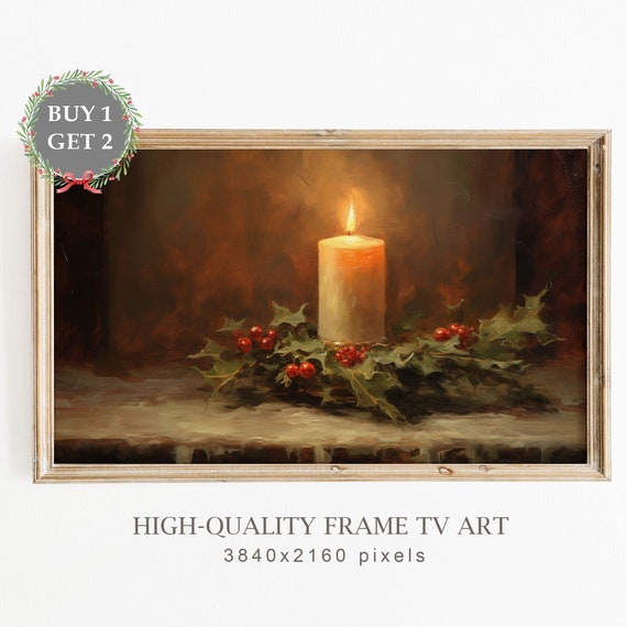 Christmas Scandinavian Candle Still Life Vintage Art Print
