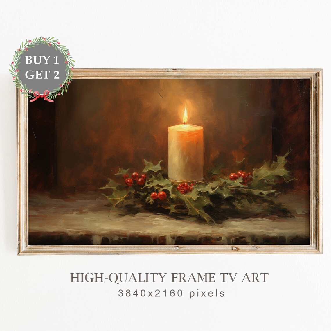 Christmas Scandinavian Candle Still Life Vintage Art Print
