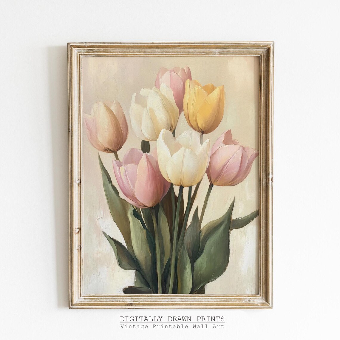 Vintage Spring Tulips Art Print, Neutral Farmhouse