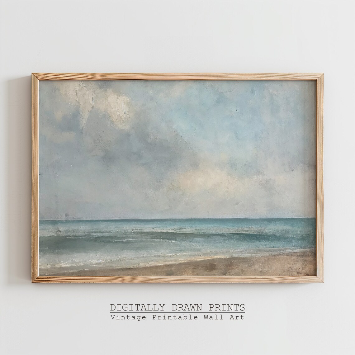 Quiet Pale Sea Soft Clouds Minimalist Neutral Vintage Beach Art Poster