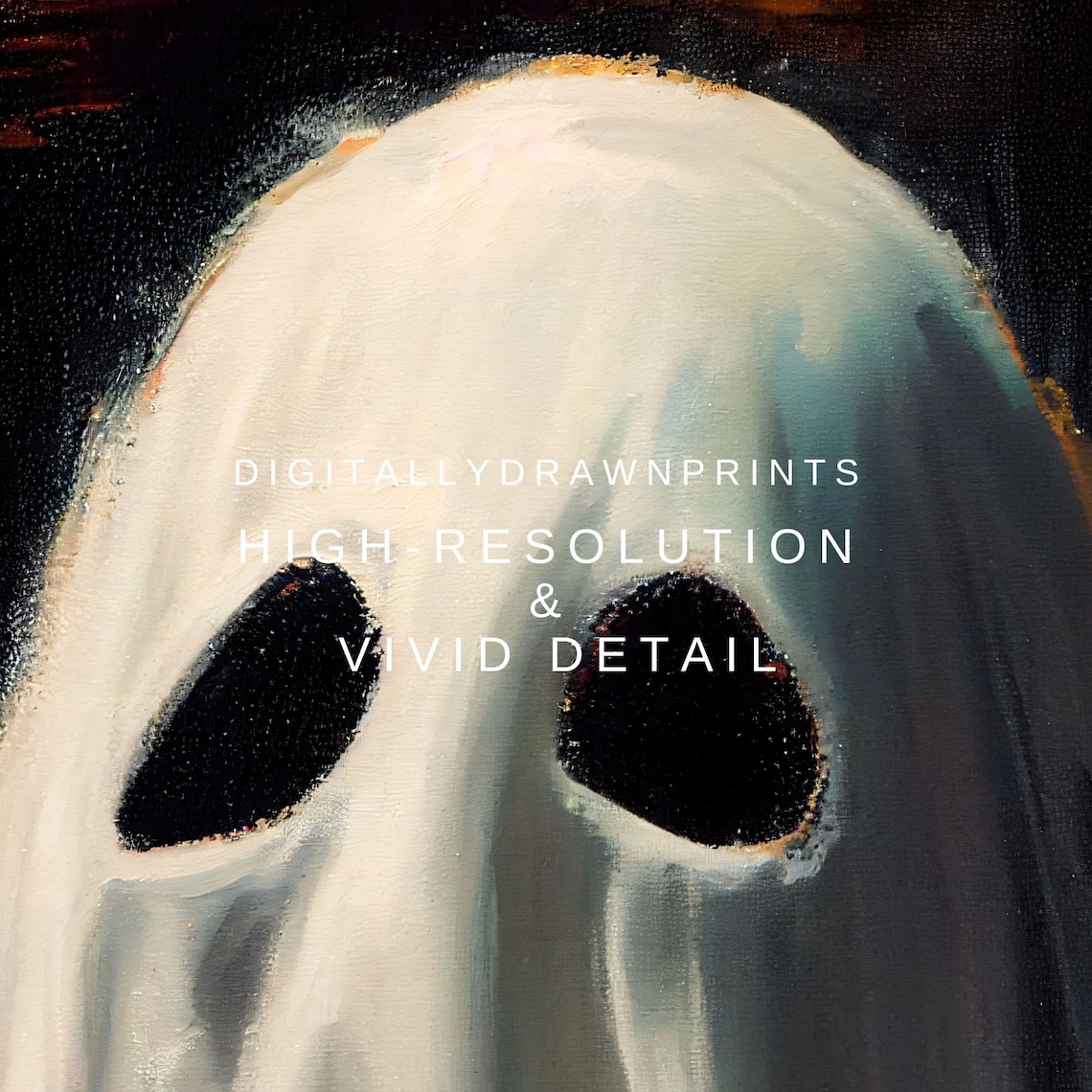 Moody Sheet Ghost Dark Background Halloween Oil Painting Style Print - Image 2