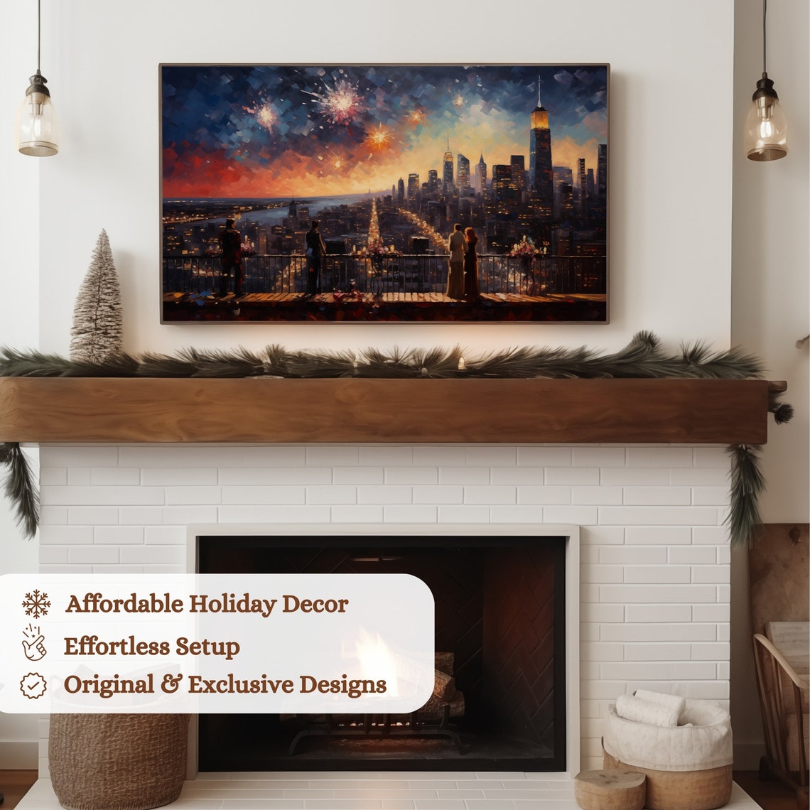 New Years Eve Frame Tv Art Oil Painting Of Couples Celebrating New Years Eve Christmas Frame Tv Art Holiday Art For Tv - Image 3