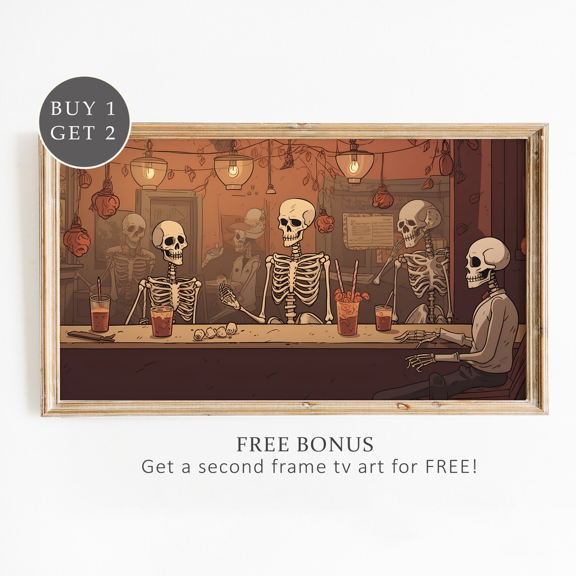 Funny Skeletons Halloween Modern Bar Art Print - Image 2