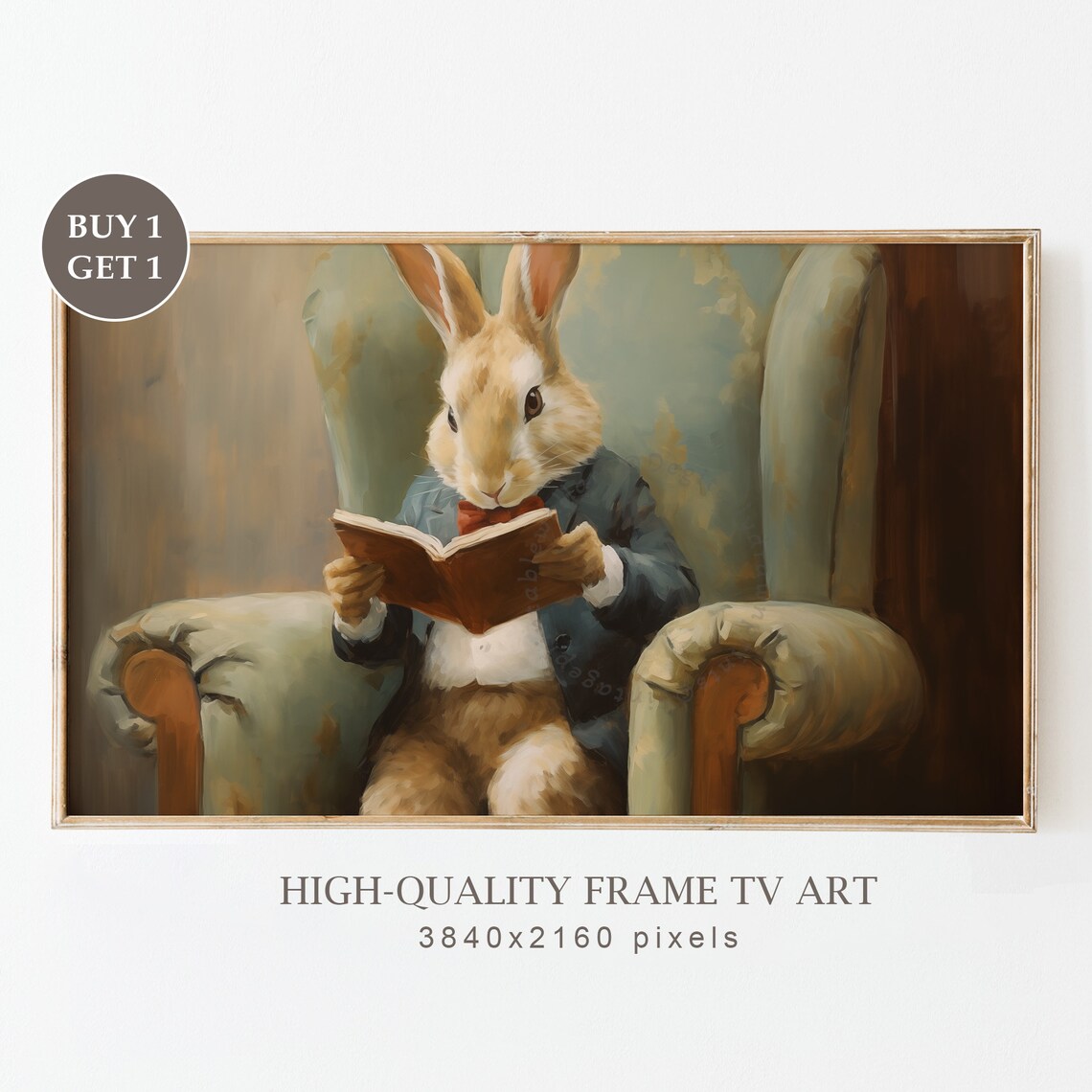 Easter Bunny Reading a Book, Cottagecore Art Print