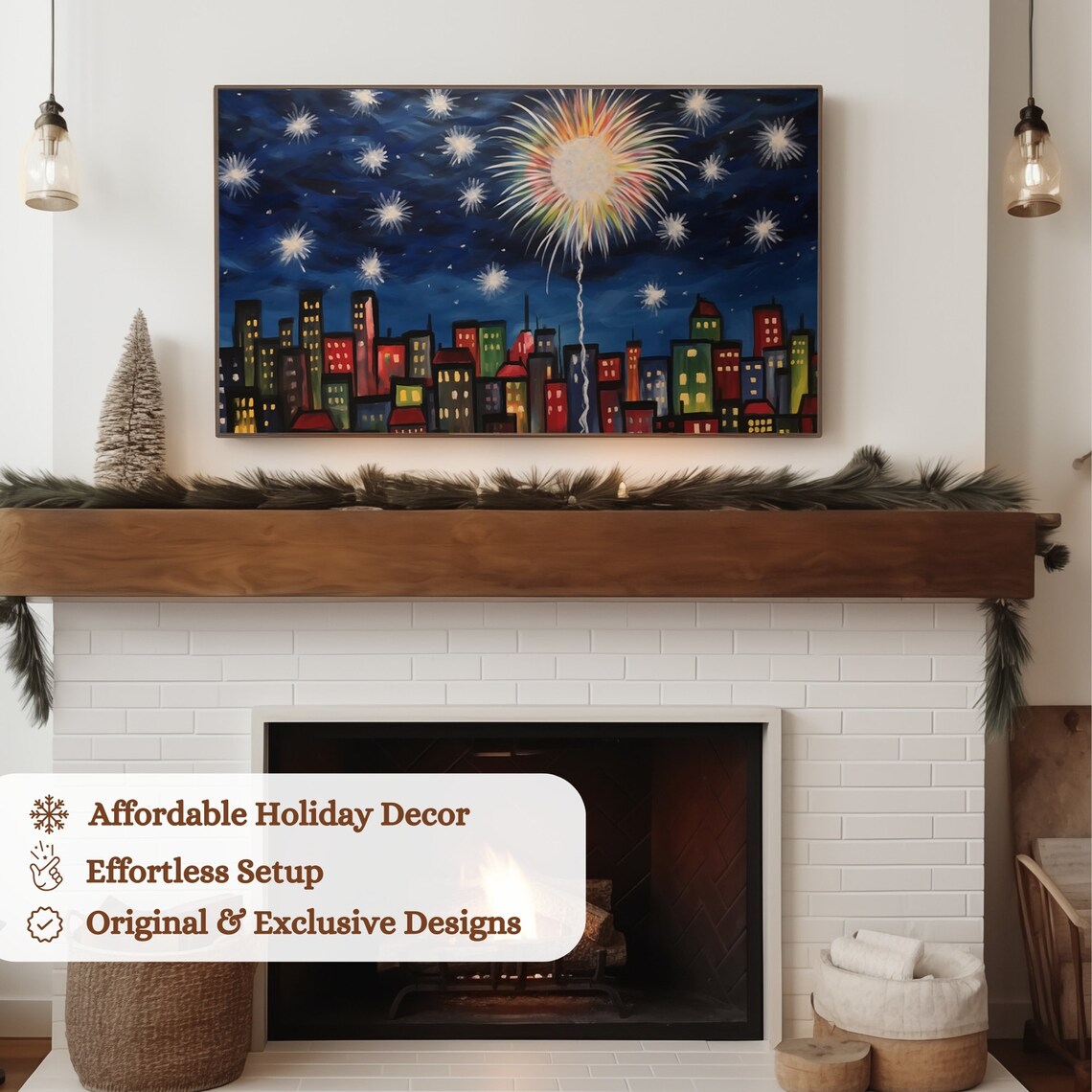 City Skyline New Year Fireworks Night Colorful Celebration Art Poster - Image 3