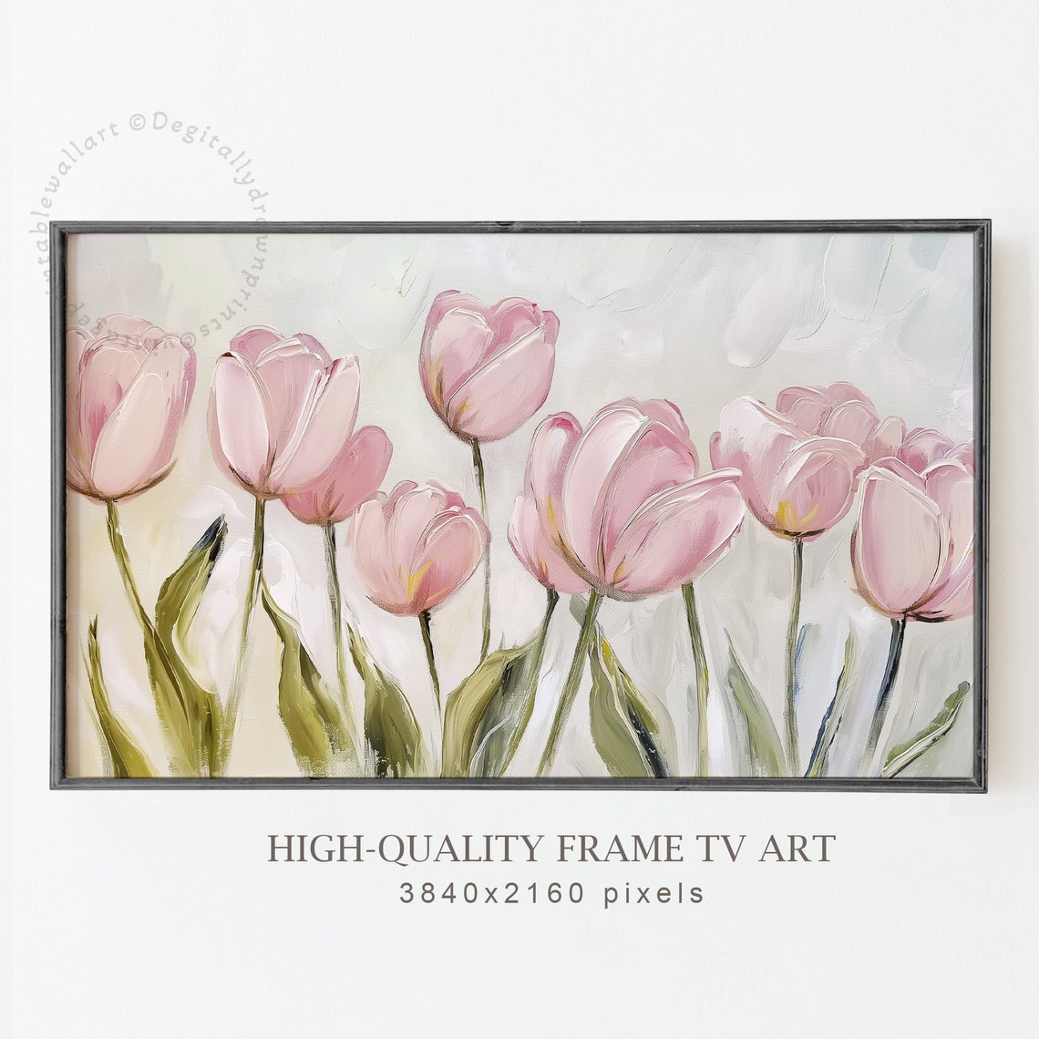 Pink Tulips on Cream Background Painterly Spring Floral Art Print - Image 4
