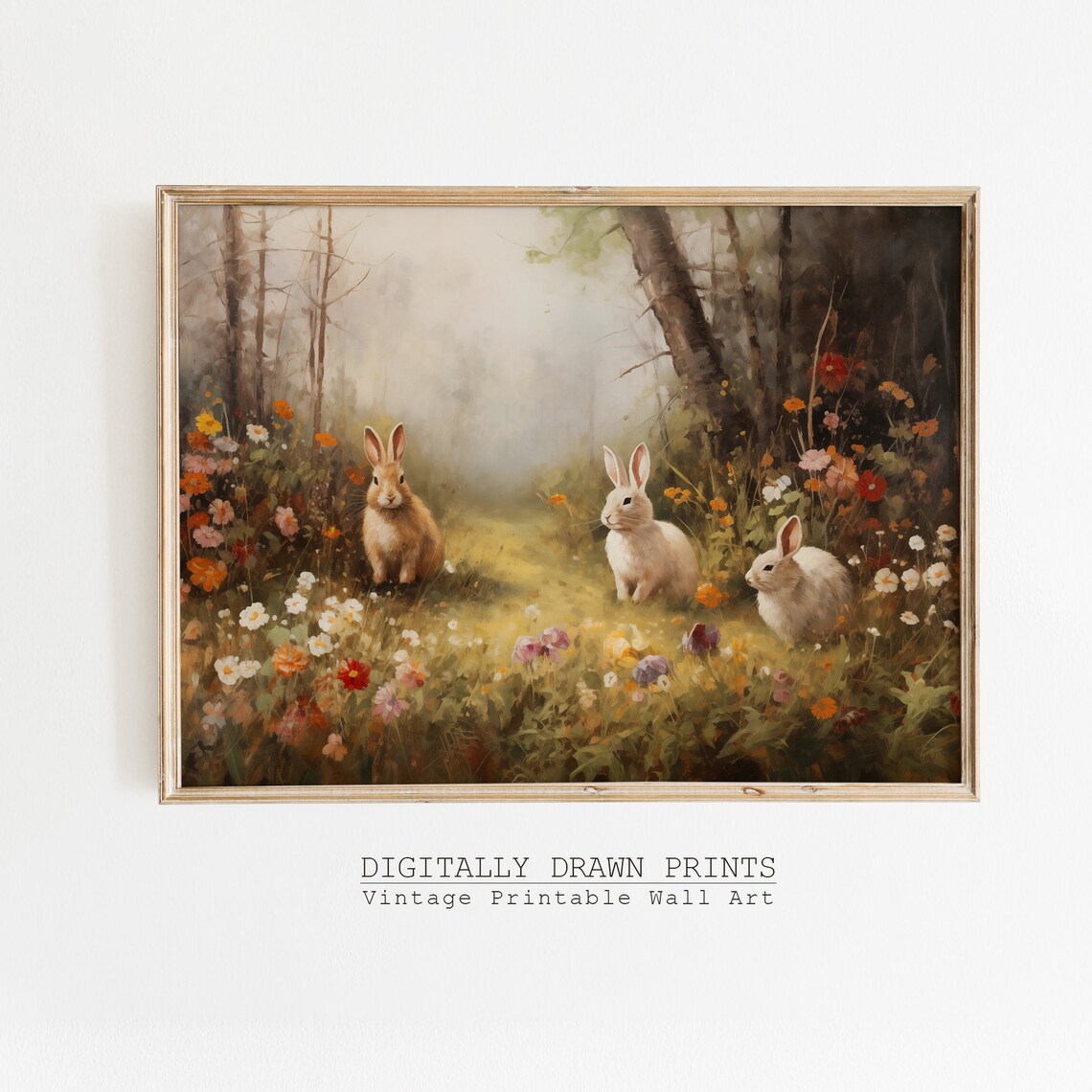 Moody Easter Bunnies Vintage Spring Art Print