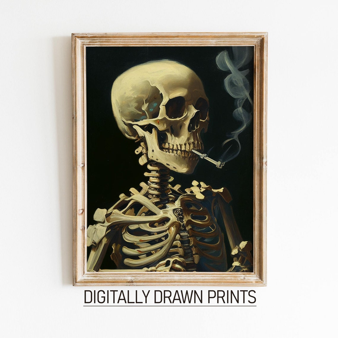 Van Gogh Skull With Burning Cigarette Skeleton Dark Academia Print