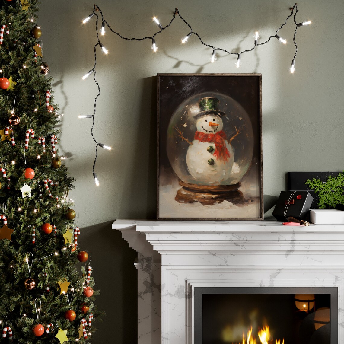 Vintage Christmas Snowman Snowglobe Art Print - Image 3