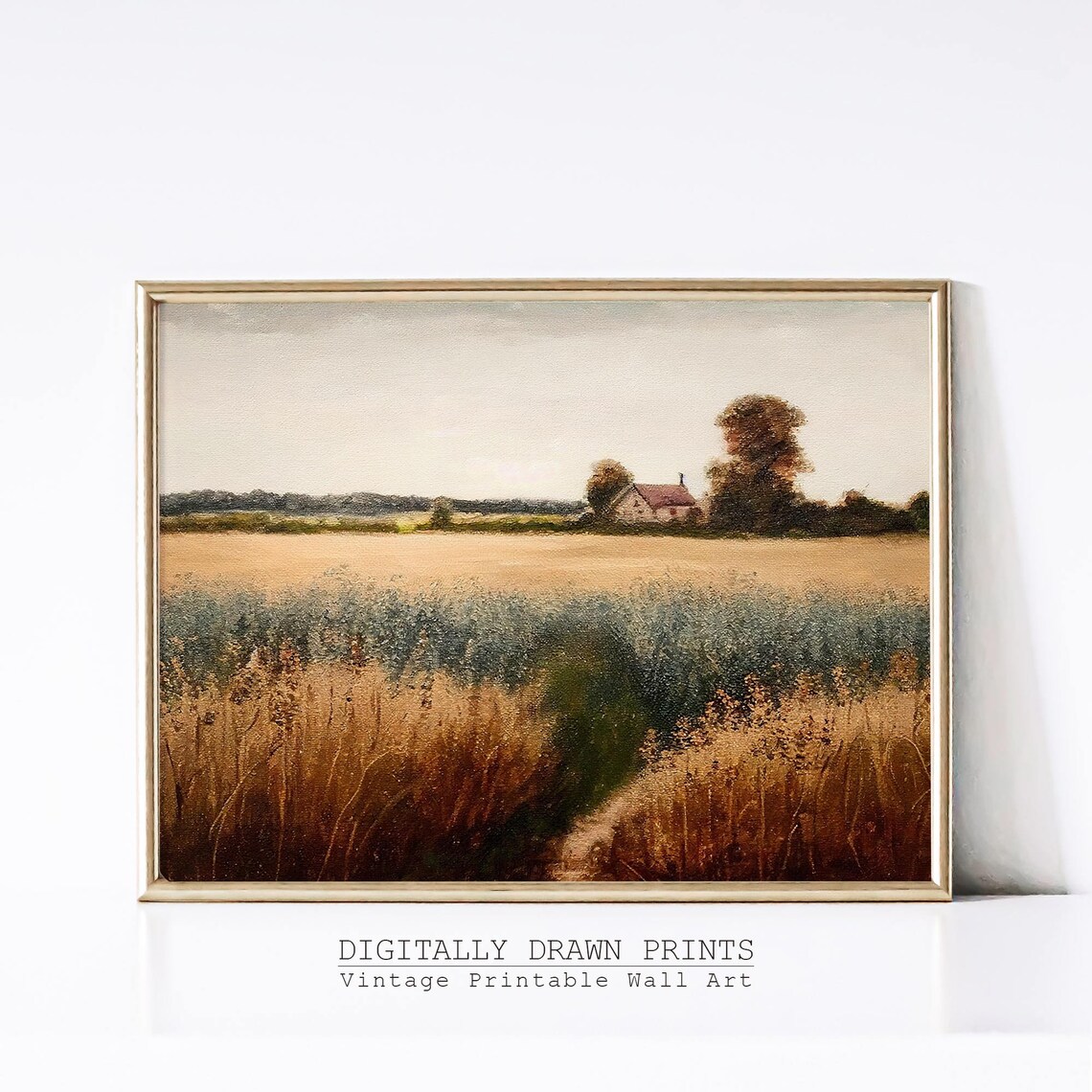 Wildflower Field Landscape, Vintage Farmhouse Print