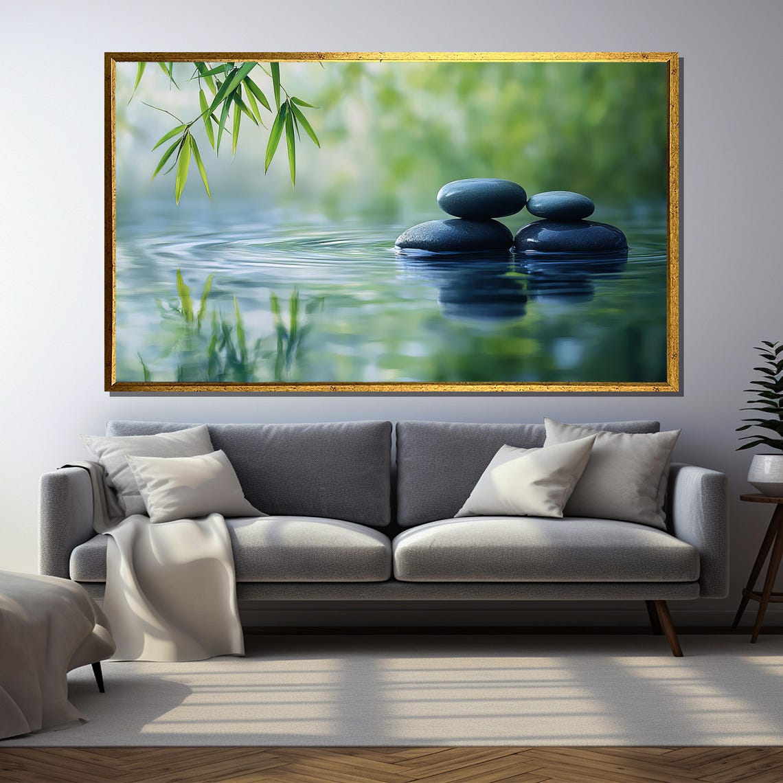 Zen Stones, Peaceful Bamboo Pond Art Print