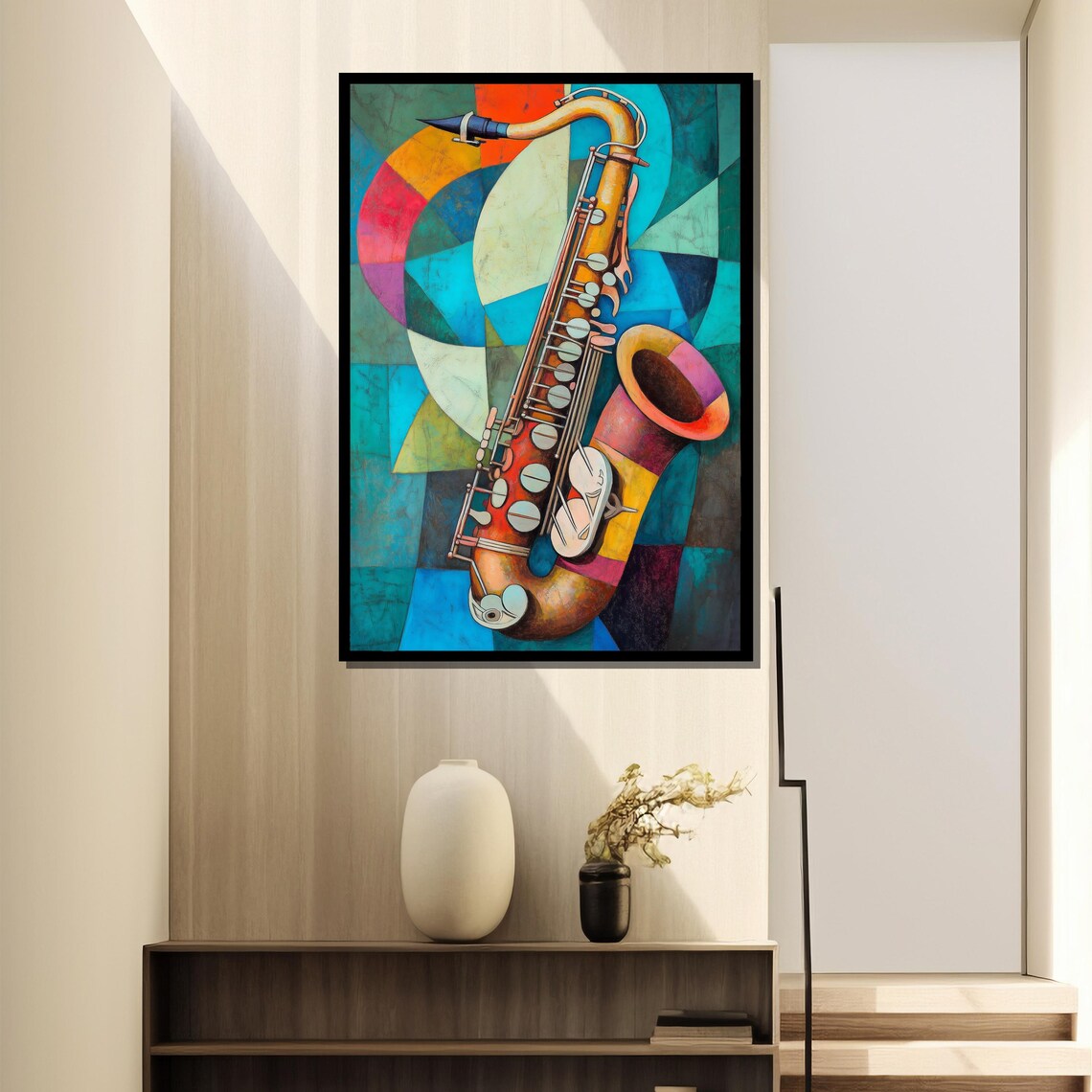 Cubist Saxophone Abstract Jazz Art Print - Image 2