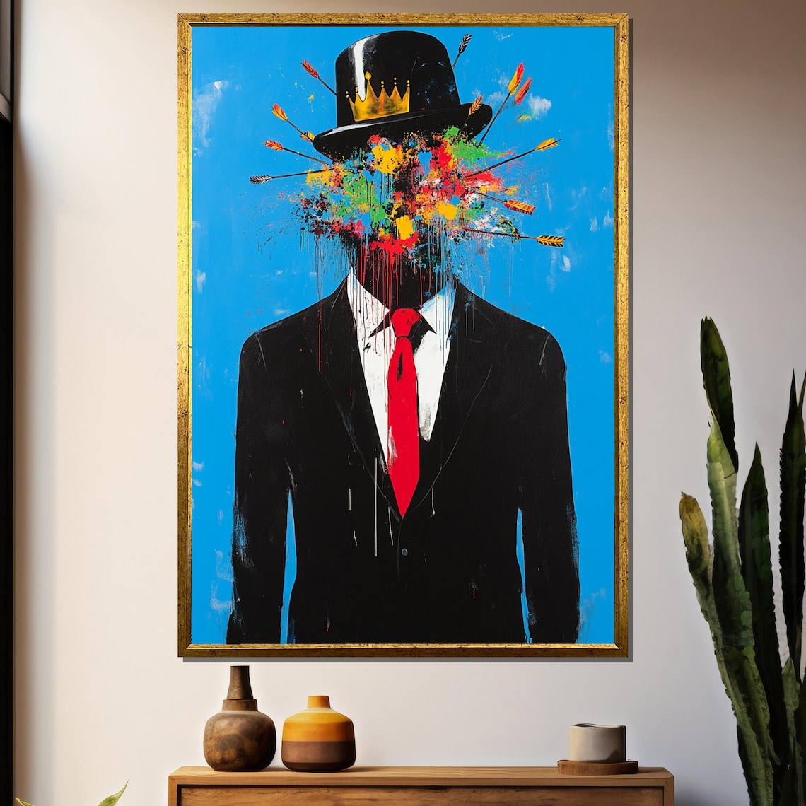 Crowned Man Abstract Painting, Modern Gift Art