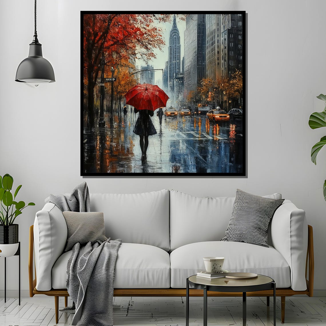 Autumn Rain In New York City, Urban Painting - Image 2