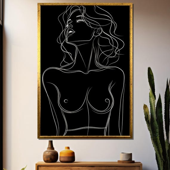 Abstract Female Line Drawing, Minimalist Nude Torso
