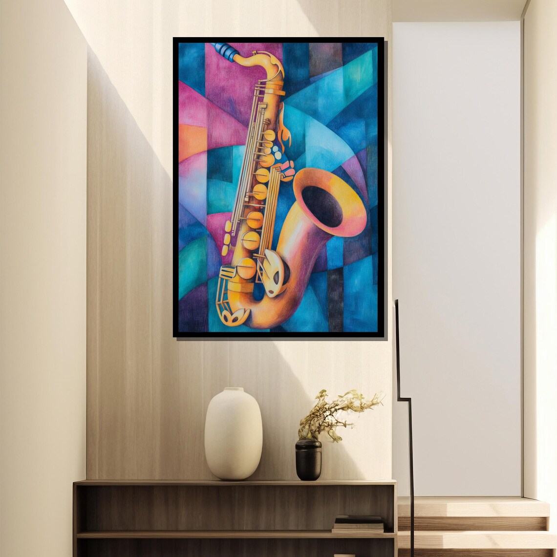 Abstract Saxophone Cubist Jazz Music Art Print - Image 2