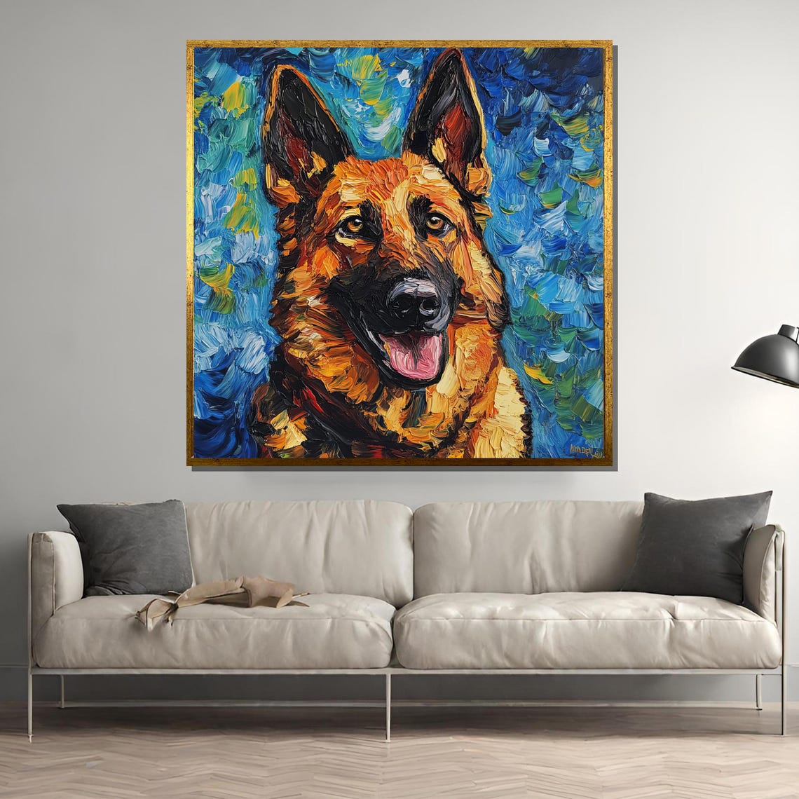 German Shepherd Painting In Van Gogh Style