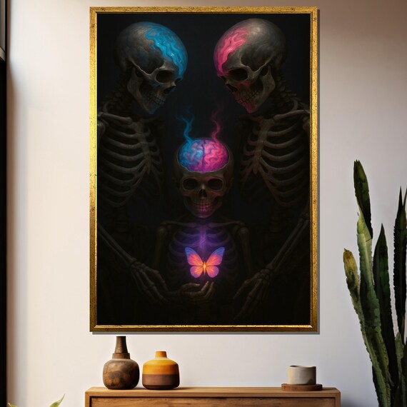 Skeleton Family Painting, Dark Fantasy Halloween Gift