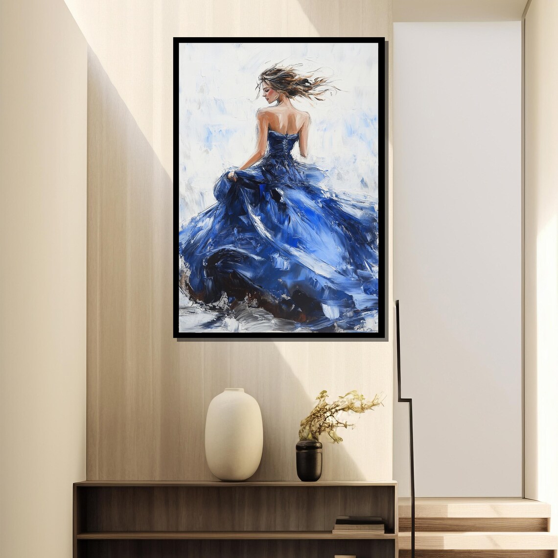 Elegant Woman In Blue Gown, Abstract Art Print - Image 2