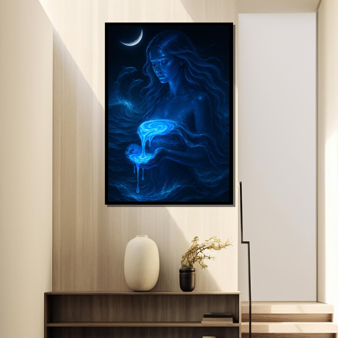 Ocean Goddess Painting - Mystical Crescent Moon Art Print - Image 2