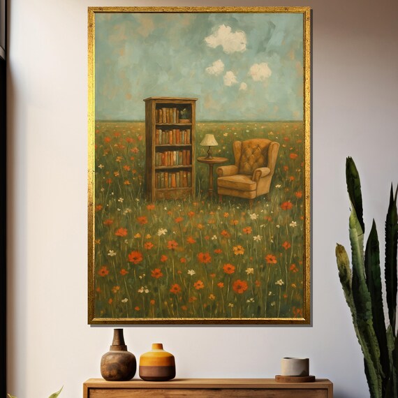 Serene Meadow Library Escape Painting Gift