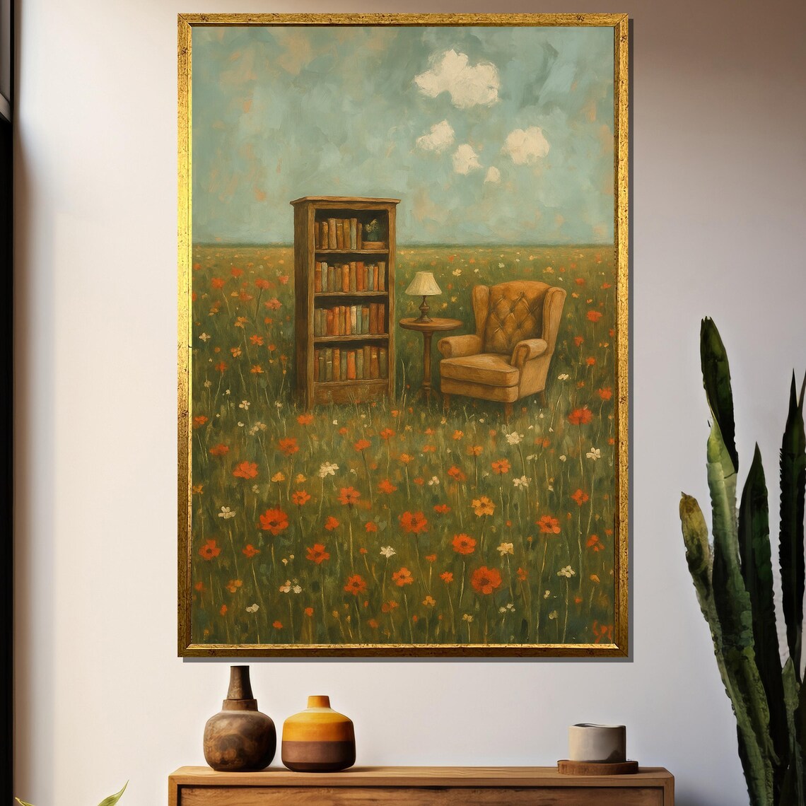 Serene Meadow Library Escape Painting Gift