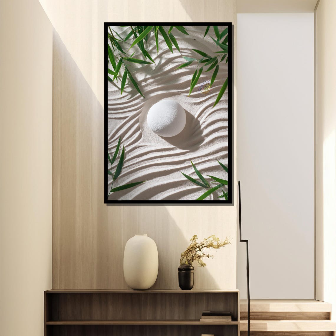 Zen Stone in Sand Garden, Minimalist Tranquil Art Print - Image 2
