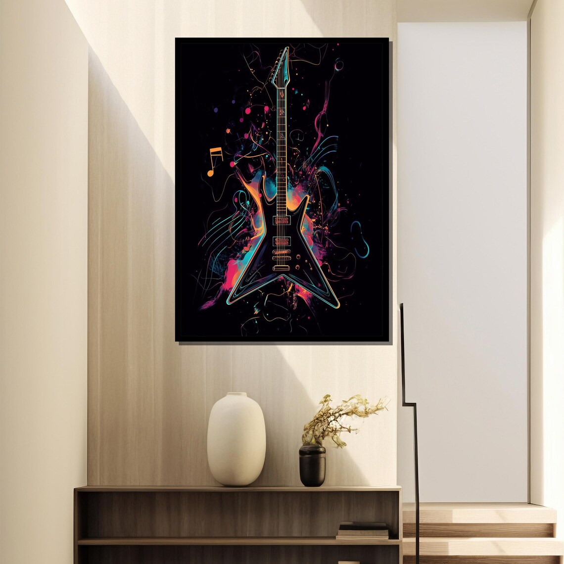 Electric Guitar Neon Rock Music Wall Art - Image 2