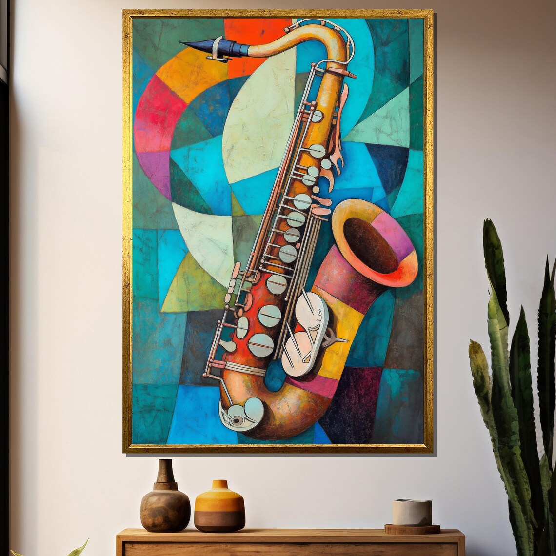 Cubist Saxophone Abstract Jazz Art Print