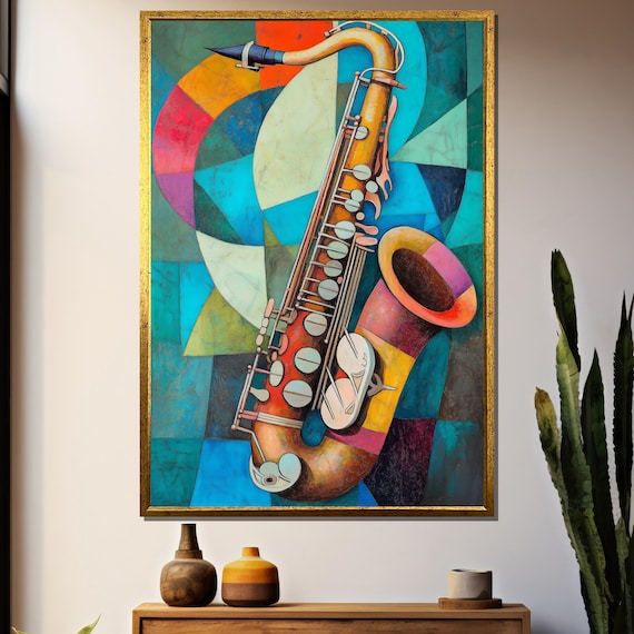 Cubist Saxophone Abstract Jazz Art Print