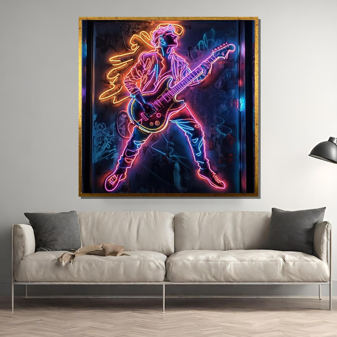 Neon Rockstar Art Print, Electric Guitar Sign