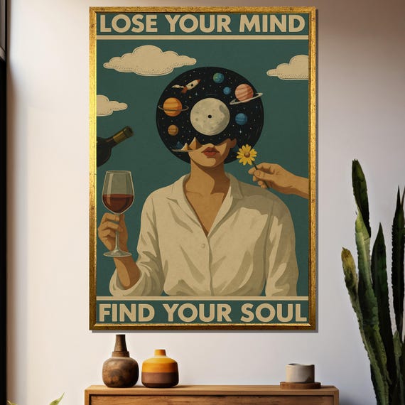 Vintage Cosmic Portrait, Planets With Wine Flower