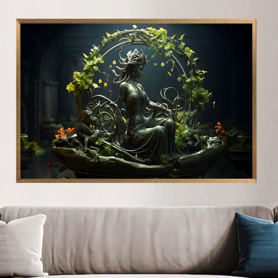 Woman Statue Artwork Printed Grandma Gift Personalized Modern Canvas Poster Green Art Teacher