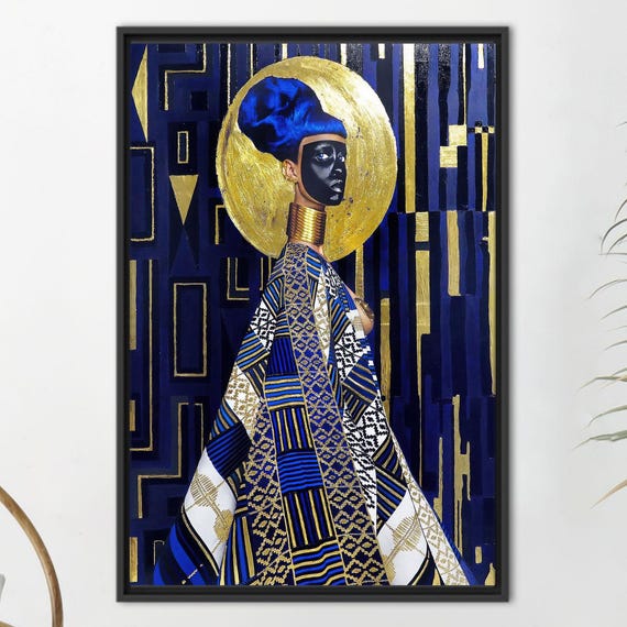 Personalized Gift For Mom African Woman Poster Black Artwork Blue Wall Hanging Abstract Art Canvas Large