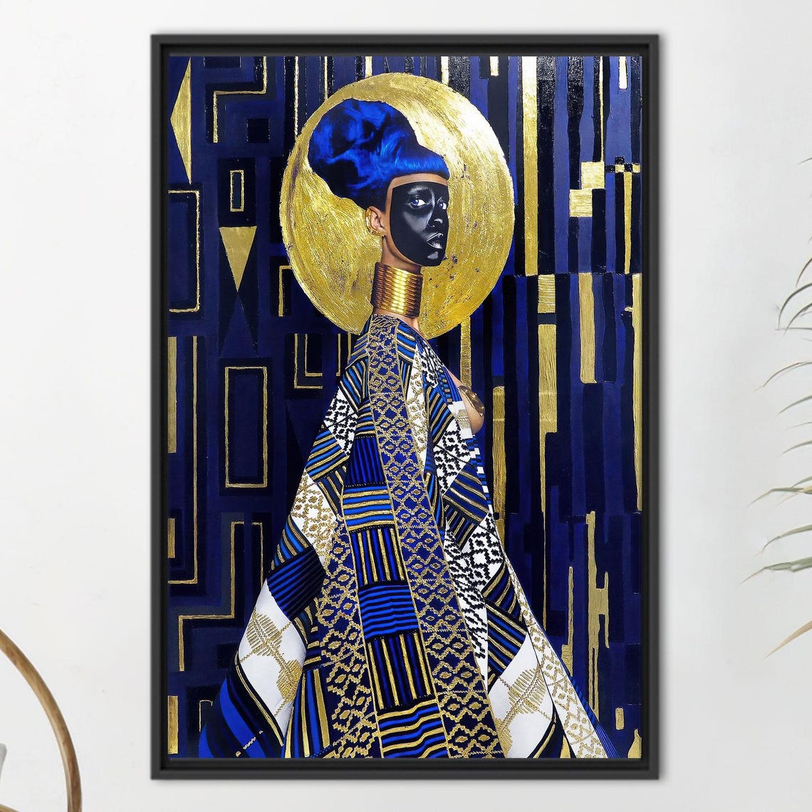African Queen Gold And Royal Blue Art Deco Portrait Art Poster