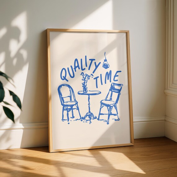 Quality Time Kitchen Print Cafe Breakfast Art Neutral Minimalist Decor
