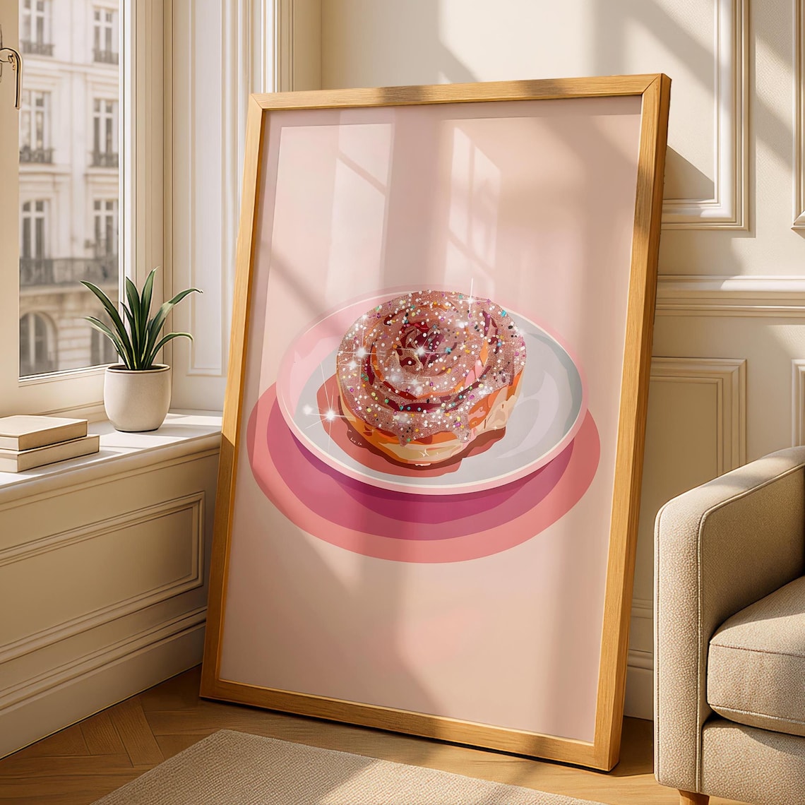 Cinnamon Roll Kitchen Art Print, Pastel Cafe Decor